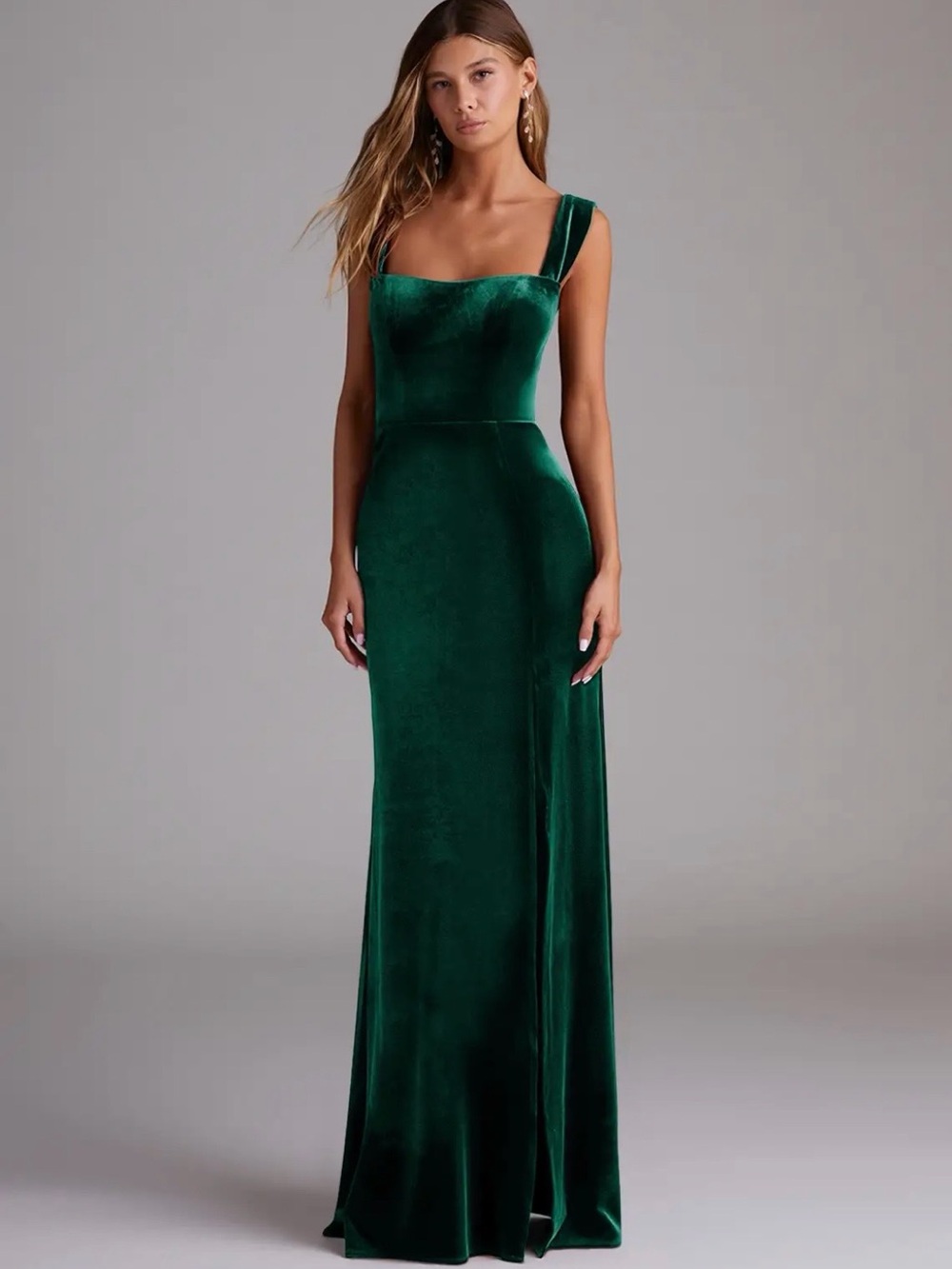 Azazie Emerald Velvet Square-Neck Evening Gown size 10